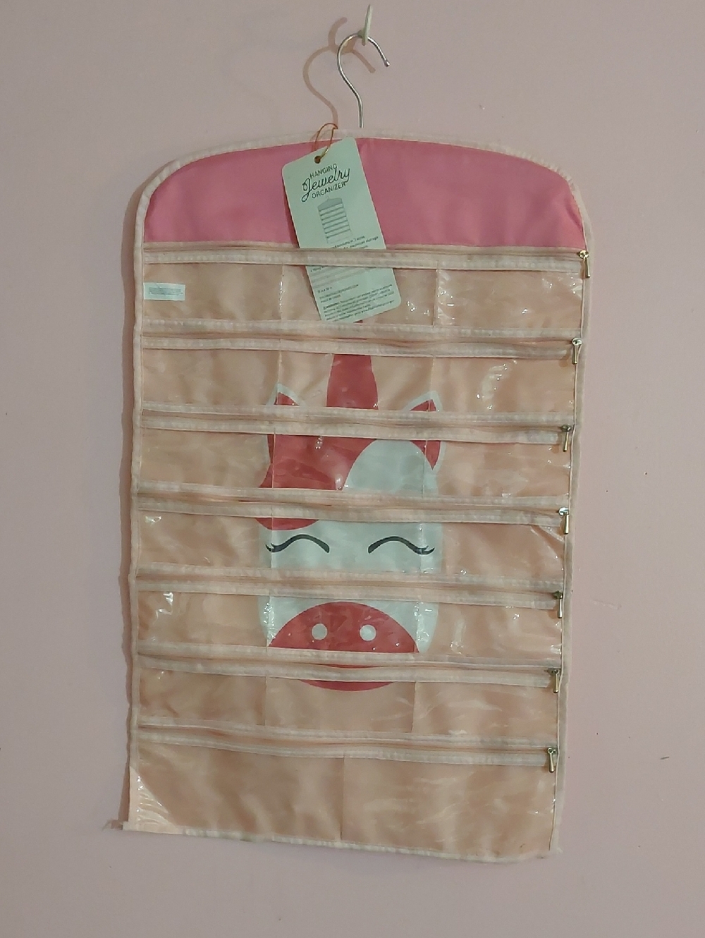 Unicorn Hanging Jewelry Organizer in Pink With 40 Clear Pockets